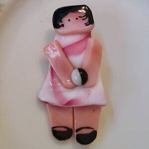 Vtg Art Glass Adorable Doll Girl with Ball Ballet Shoes Brooch